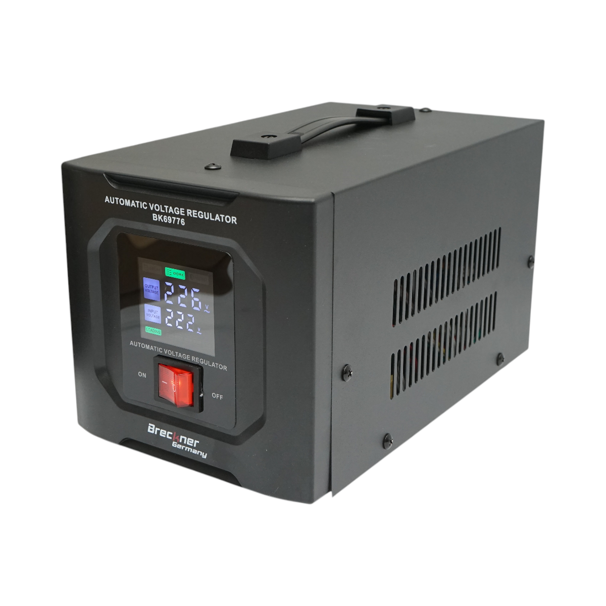Stabilizator automat de tensiune 1000VA, 600W, 140-250VAC cu releu monofazat, 1 priza Schuko 230V, afisaj LCD Breckner Germany – imagine 3