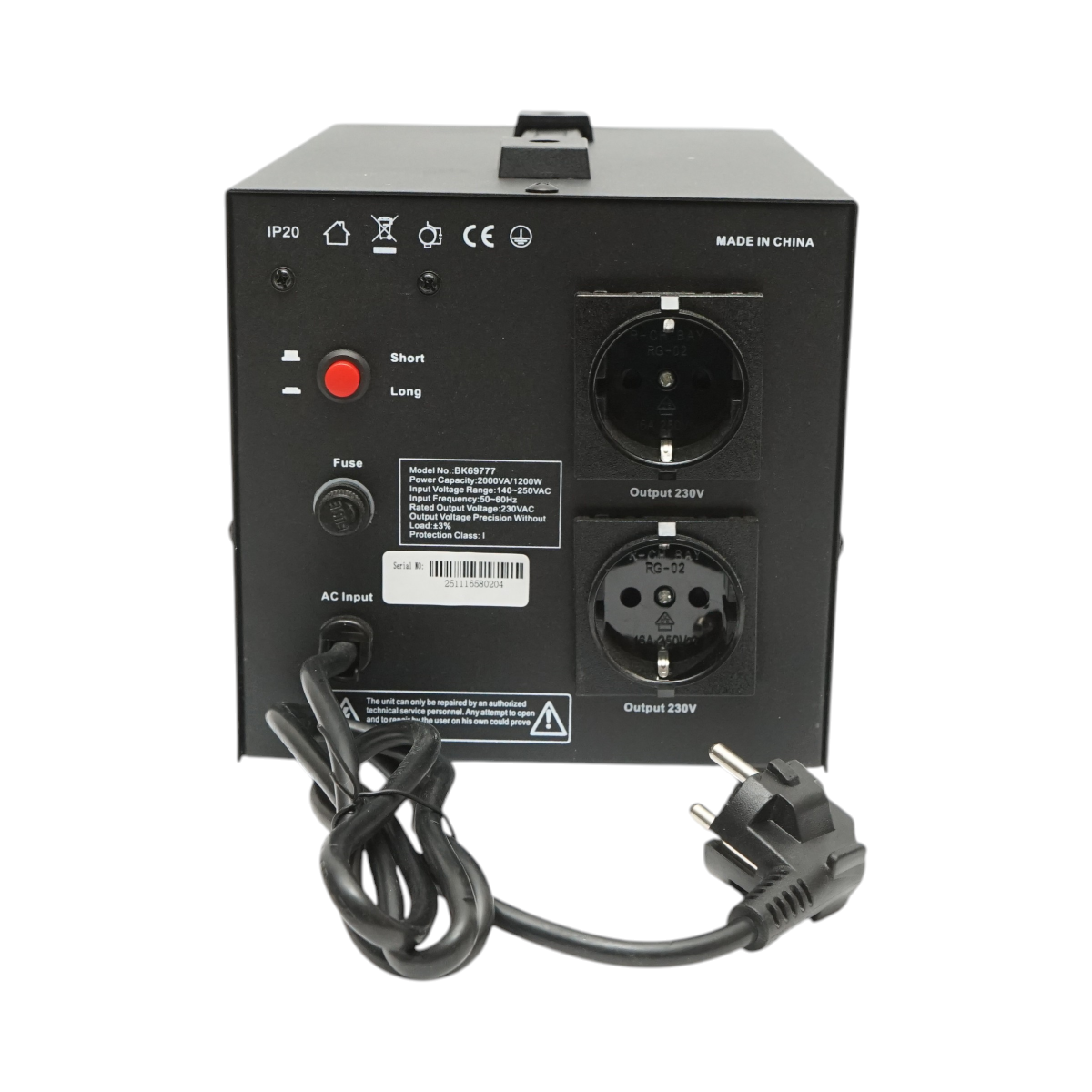Stabilizator automat de tensiune 2000VA, 1200W, 140-250VAC cu releu monofazat, 2 prize Schuko 230V, afisaj LCD Breckner Germany – imagine 4