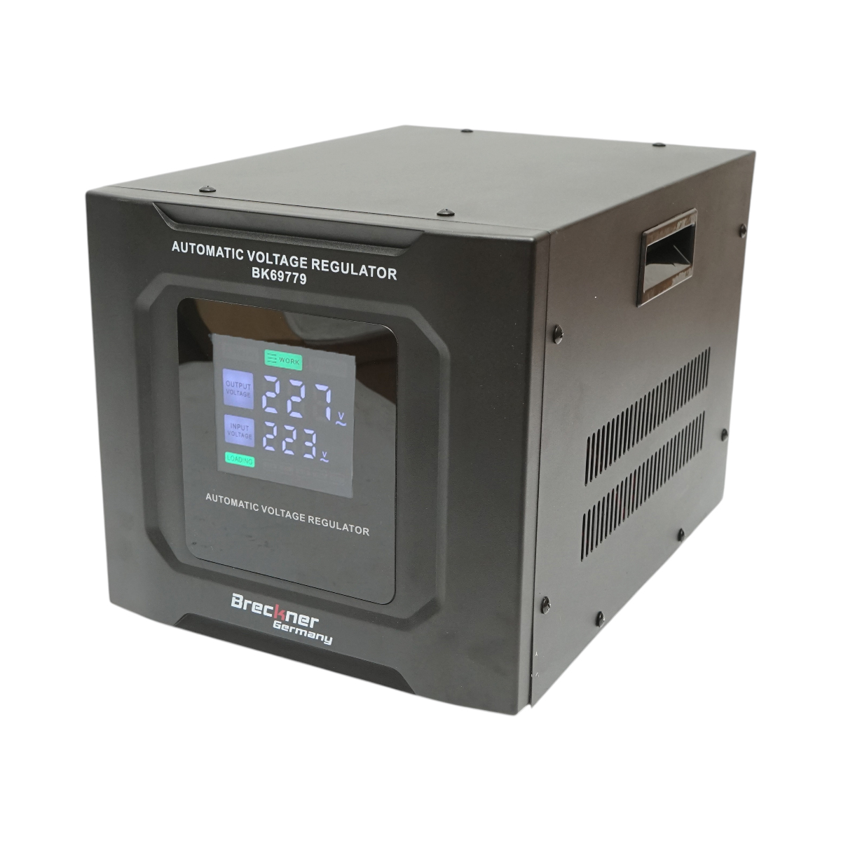 Stabilizator automat de tensiune 5000VA, 3000W, 140-250VAC cu releu monofazat, bypass, conexiune borne, afisaj LCD Breckner Germany – imagine 3