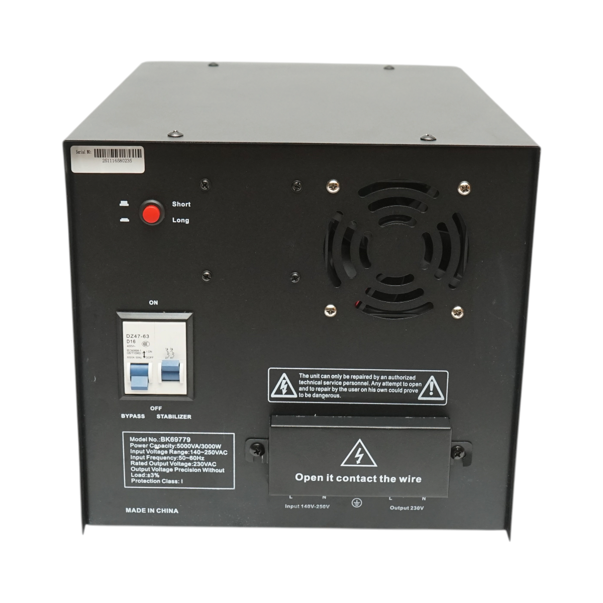Stabilizator automat de tensiune 5000VA, 3000W, 140-250VAC cu releu monofazat, bypass, conexiune borne, afisaj LCD Breckner Germany – imagine 4