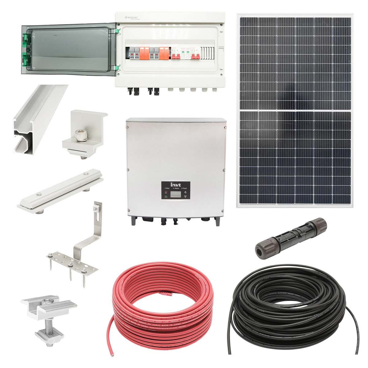 Kit complet fotovoltaic ON-GRID cu invertor 5KW INVT si panouri solare POLYCROWN 12x450W, sitem prindere pe tigala/tabla