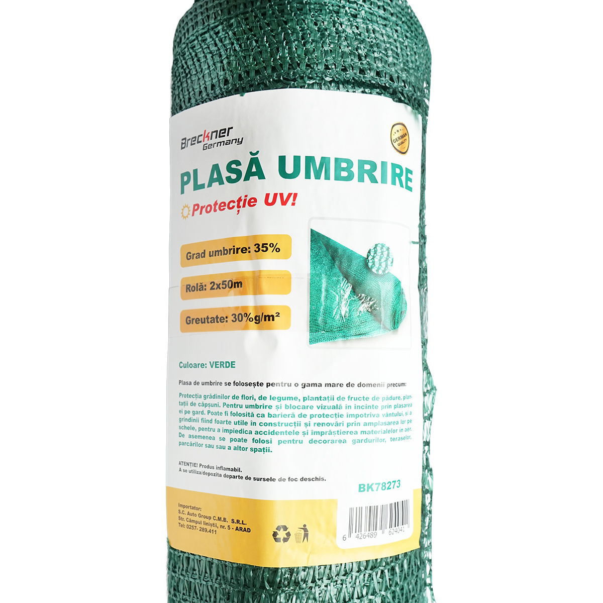 Plasa umbrire 35% latime 2M si lungime 50M verde din polietilena cu protectie UV – imagine 3