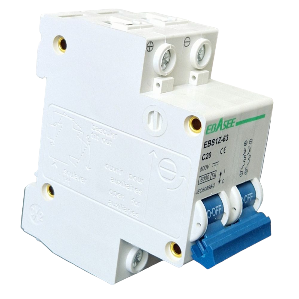 Siguranta automata tip intreruptor 2P, 20A 500V, EBS1Z-63, Ebasee – imagine 3