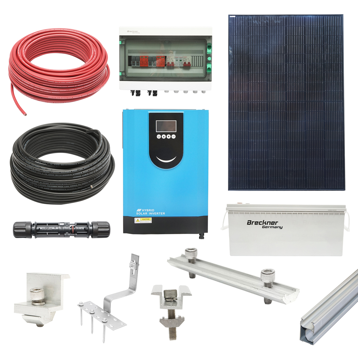 Sistem solar fotovoltaic cu invertor 6.2KW Hybrid, OFF-GRID 220V, panouri LONGI 410W si baterii de 200AH cu sitem prinderi acoperis tigla Breckner Germany