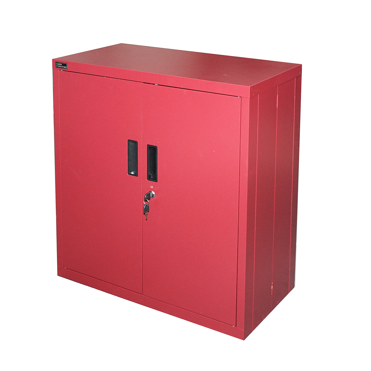 Dulap metalic rosu cu o polita si 2 usi securizate 750x750x350mm