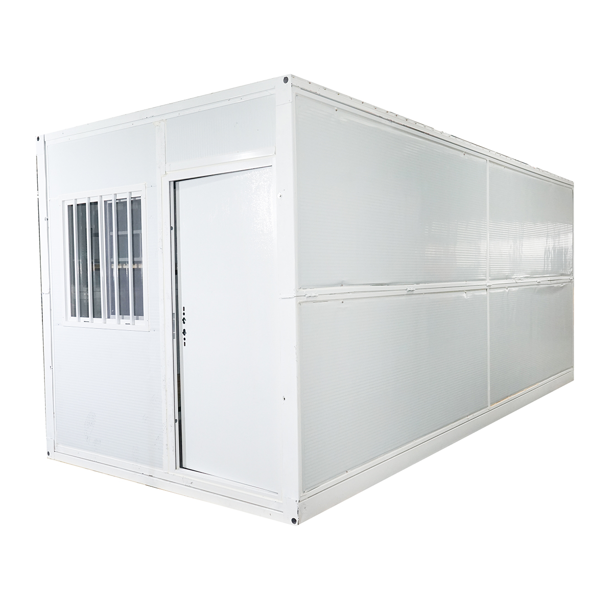 Container tip casa pliabil 5800x2460x2510mm cu 2 geamuri, usa, cabina dus, wc si 2 paturi supraetajate