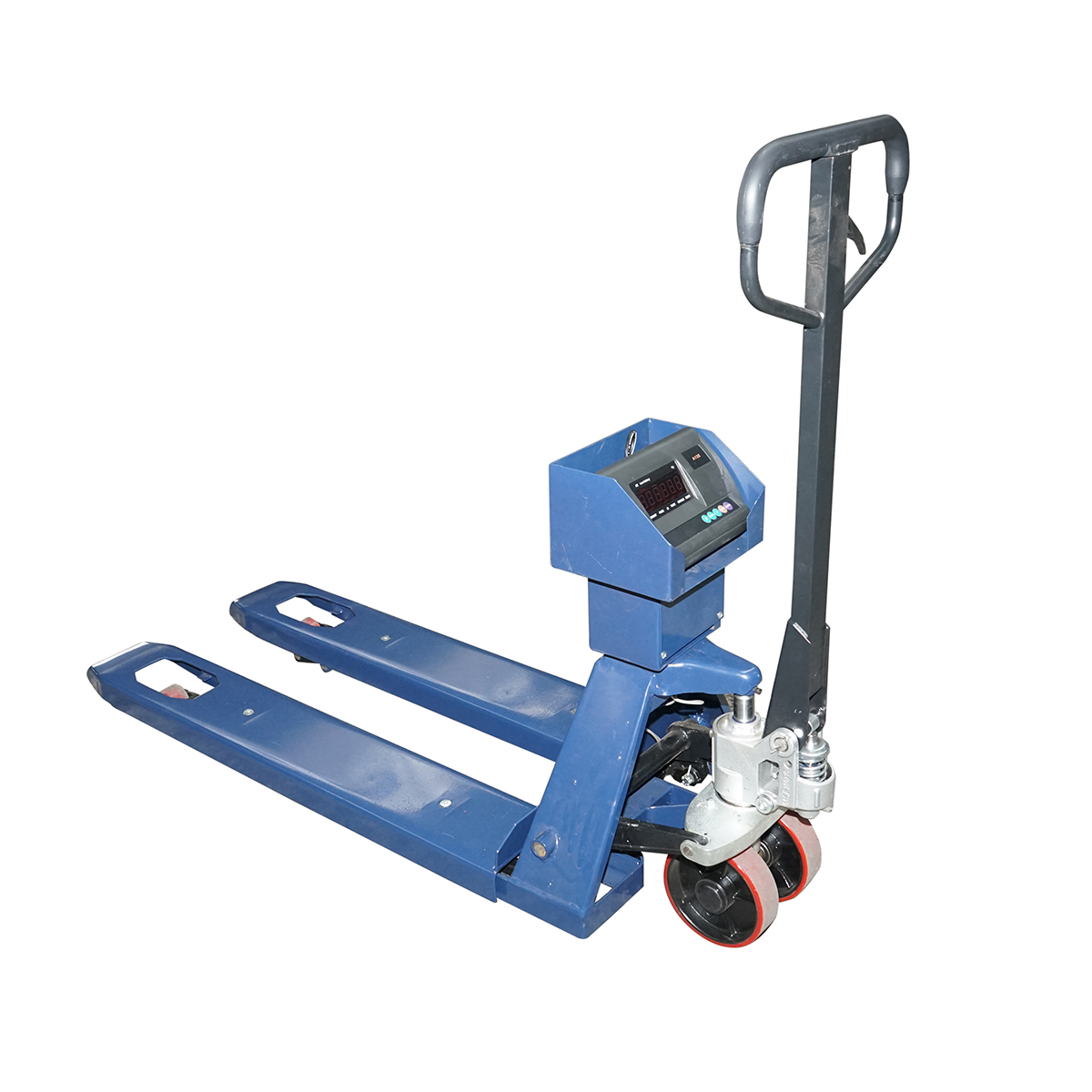 Transpalet manual 3T cu cantar electronic, baterie 6V/4Ah si roti silicon – imagine 3