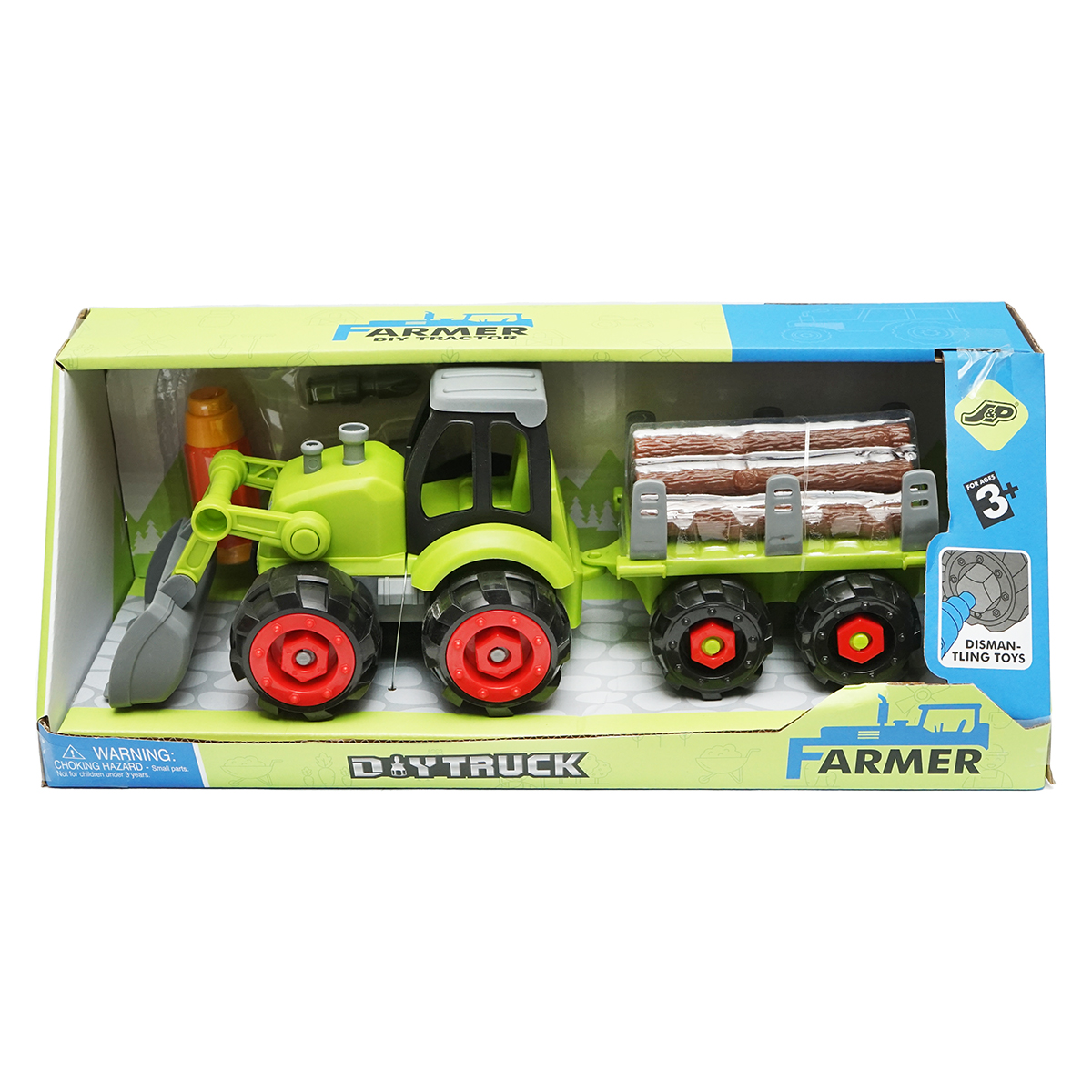 Jucarie tractor cu remorca tip Montessori pentru copii +3 ani