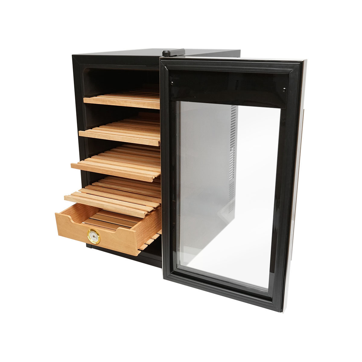 Humidor trabucuri cu 4 rafturi din lemn si termostat reglabil 50L, 65W 220V