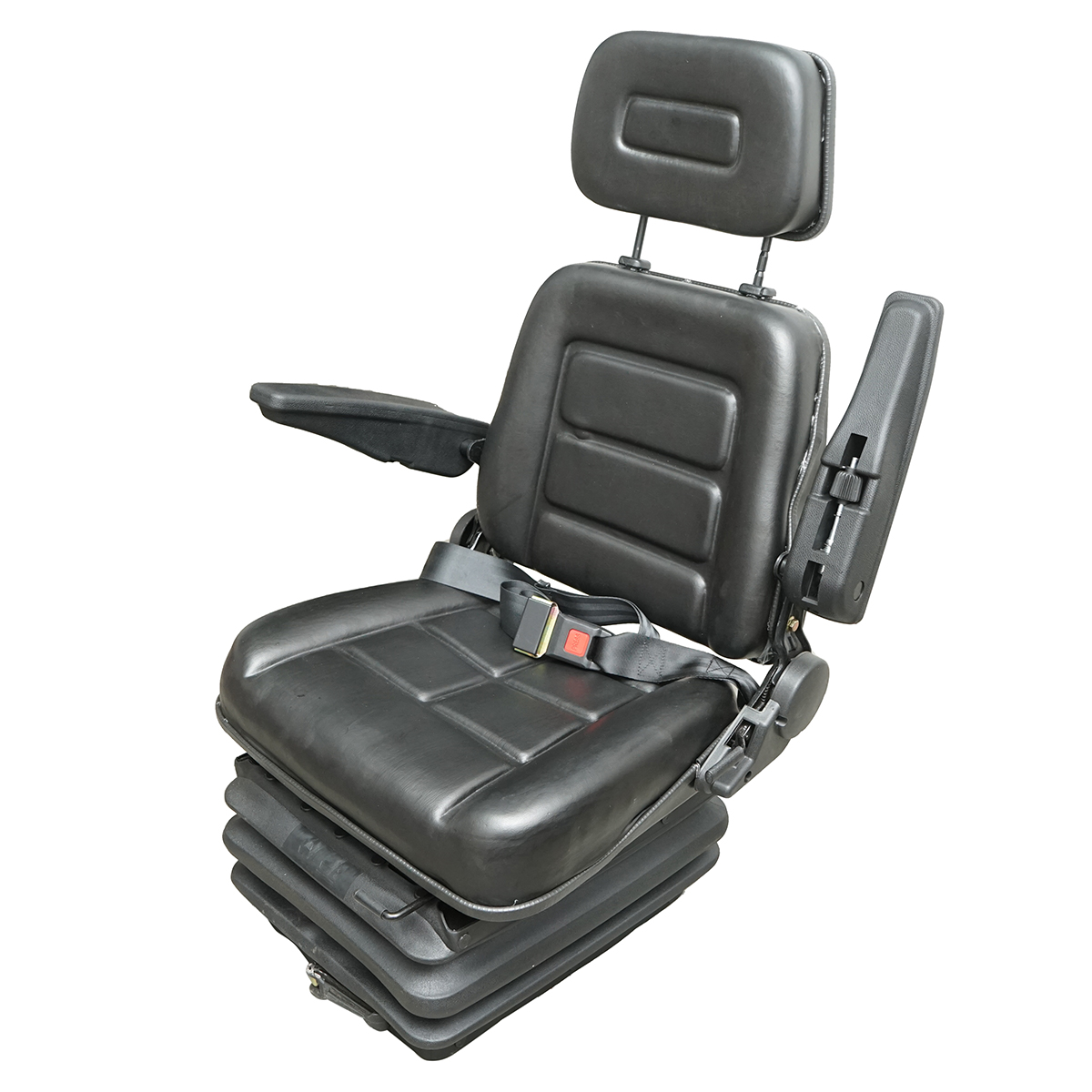 Scaun universal reglabil pe inaltime si greutate 50-130Kg, cotiere si spatar rabatabil 40-80° pentru tractor, utilaje agricole, industriale, stivuitor