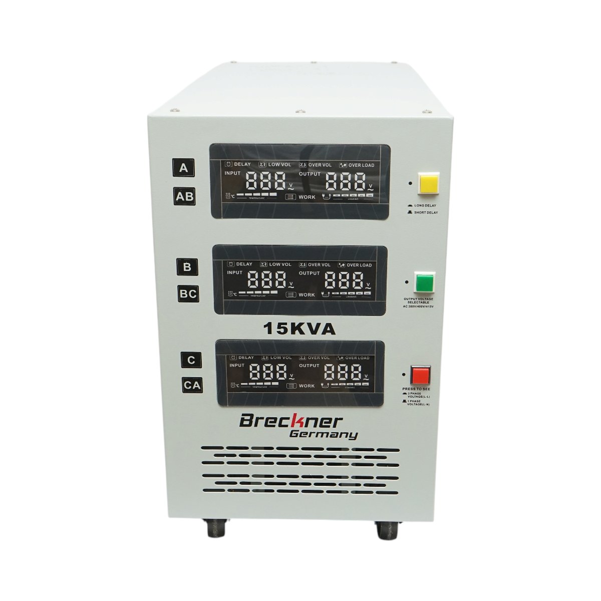 Stabilizator automat de tensiune 15KVA trifazat cu servomotor bypass, afisaj LCD Breckner Germany