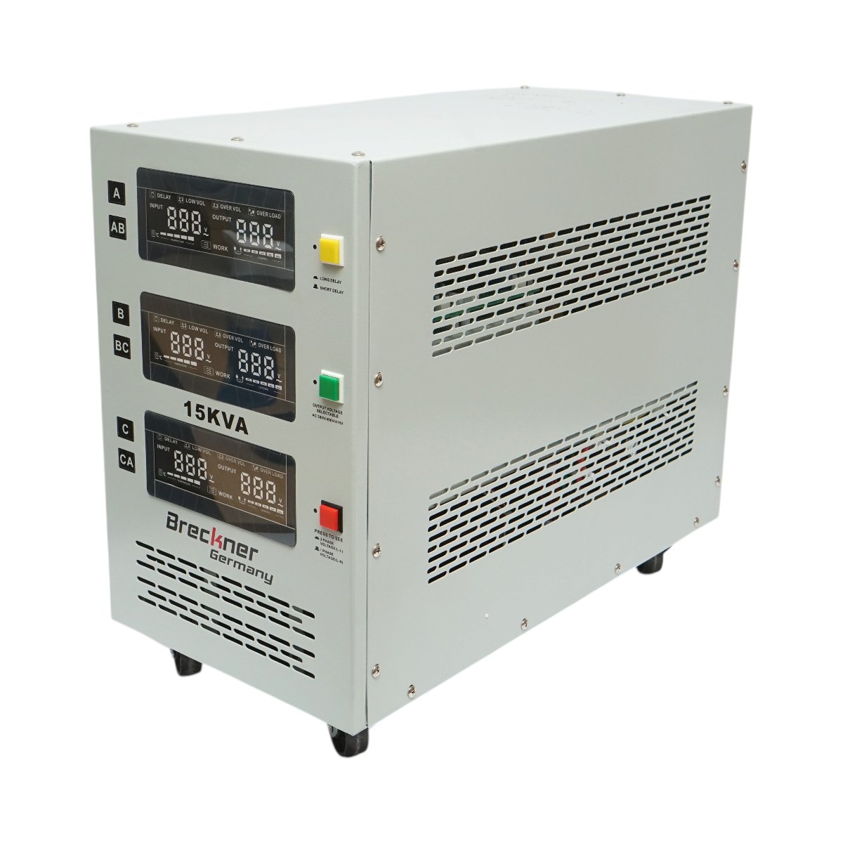 Stabilizator automat de tensiune 15KVA trifazat cu servomotor bypass, afisaj LCD Breckner Germany – imagine 2