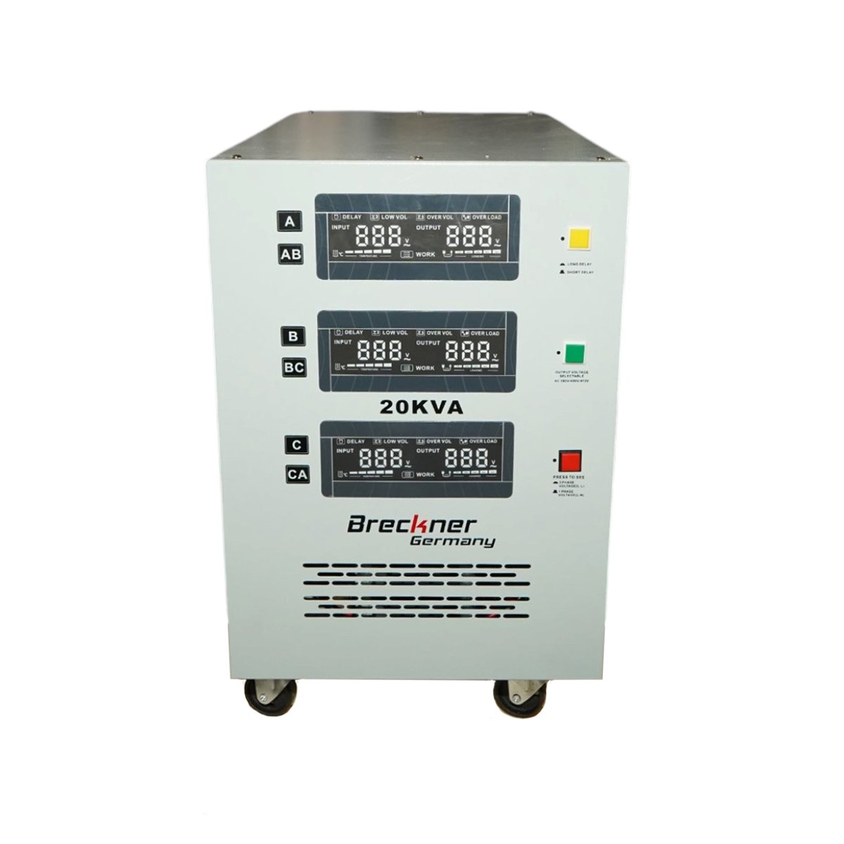Stabilizator automat de tensiune 20KVA trifazat cu servomotor bypass, afisaj LCD Breckner Germany