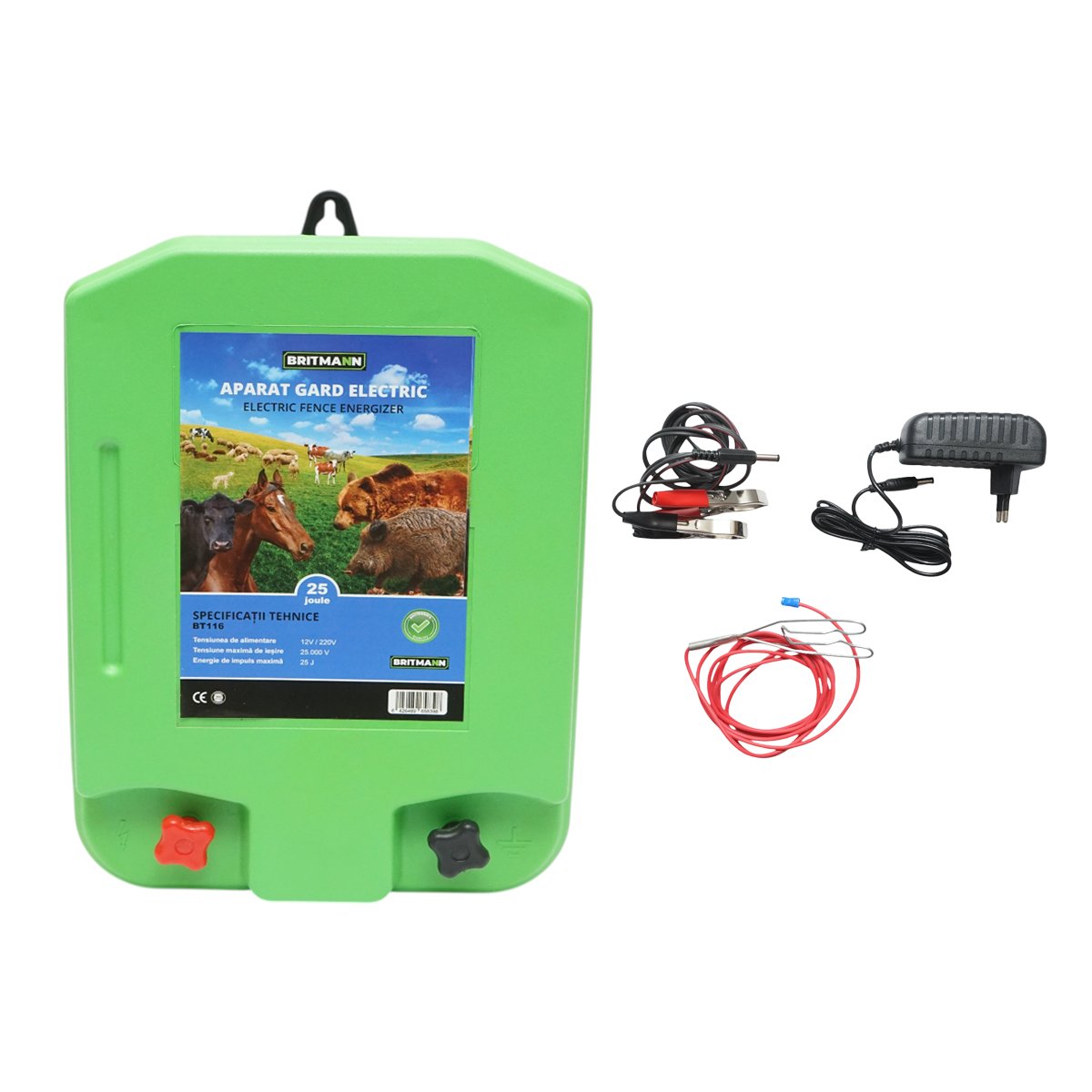 Aparat generator de impulsuri 25 Joule, 120km pentru gard electric 12-220V Britmann
