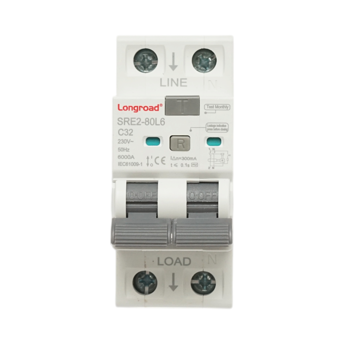 Intrerupator automat diferential RCBO 2P, 32A 230VAC, 300mA, 6kA SRE2-80L6 Longroad