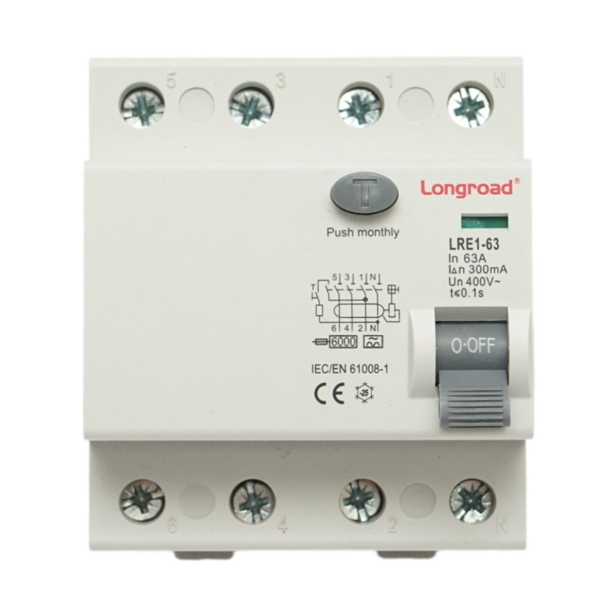 Intrerupator automat diferential RCCB 4P 63A, 400V, 300mA tip AC Longroad