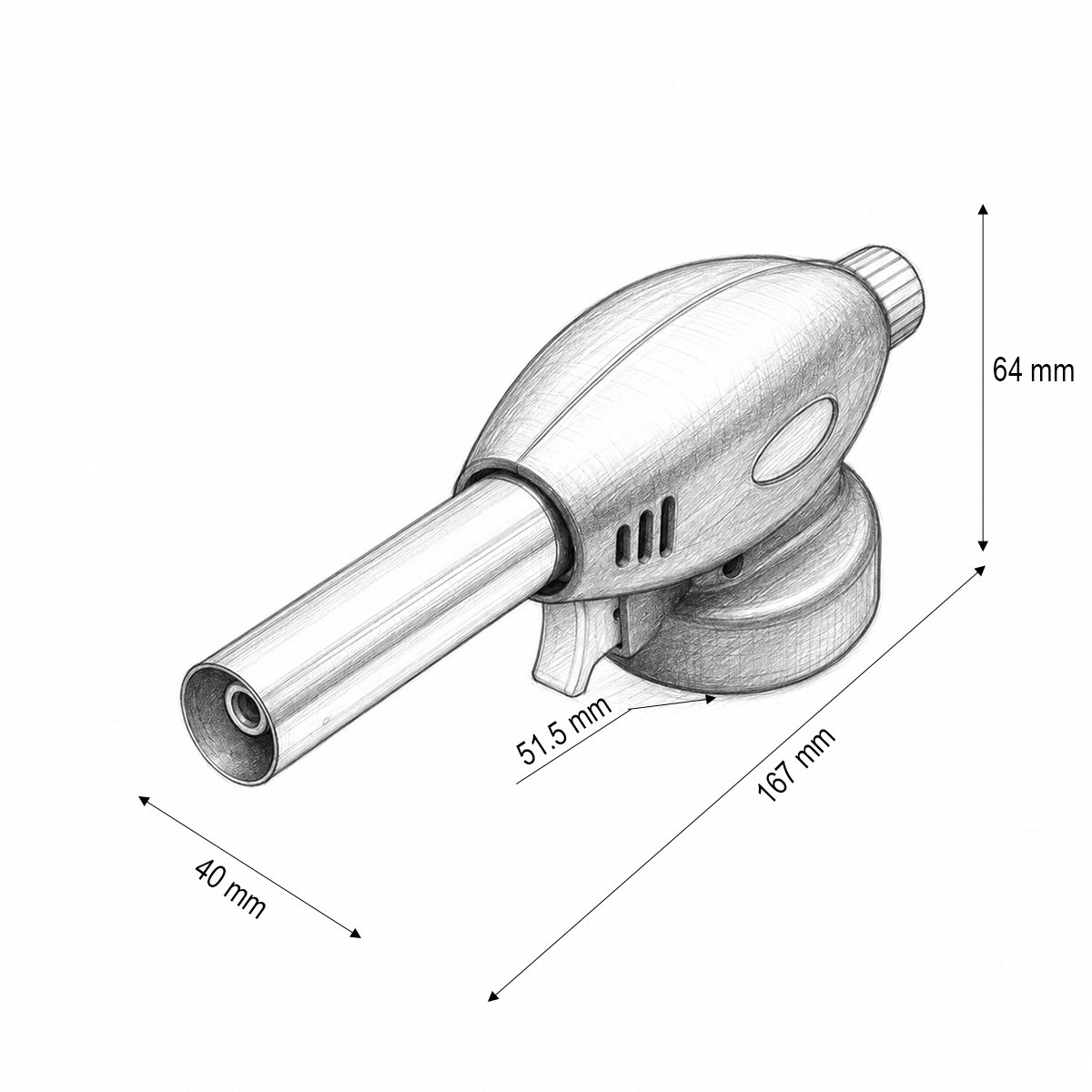Schita dimensiuni cap arzator Flame Gun 915