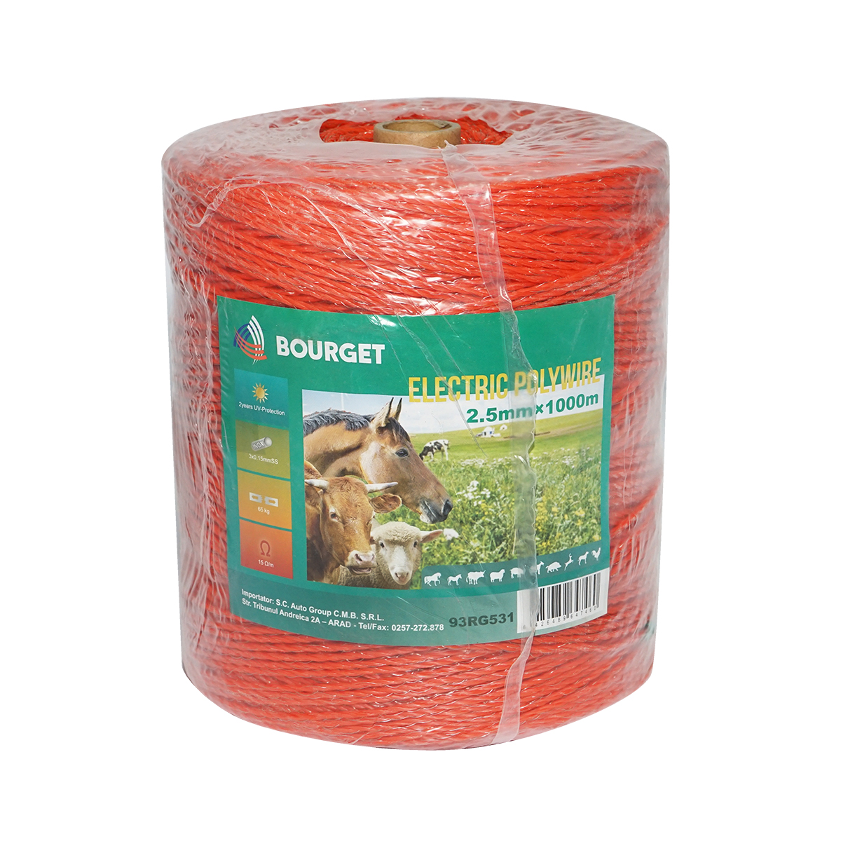 Rola fir portocalie fi 2.5mm 3x0.15mm SS, 1000m gard electric, rezistenta 15 Ohm Bourget