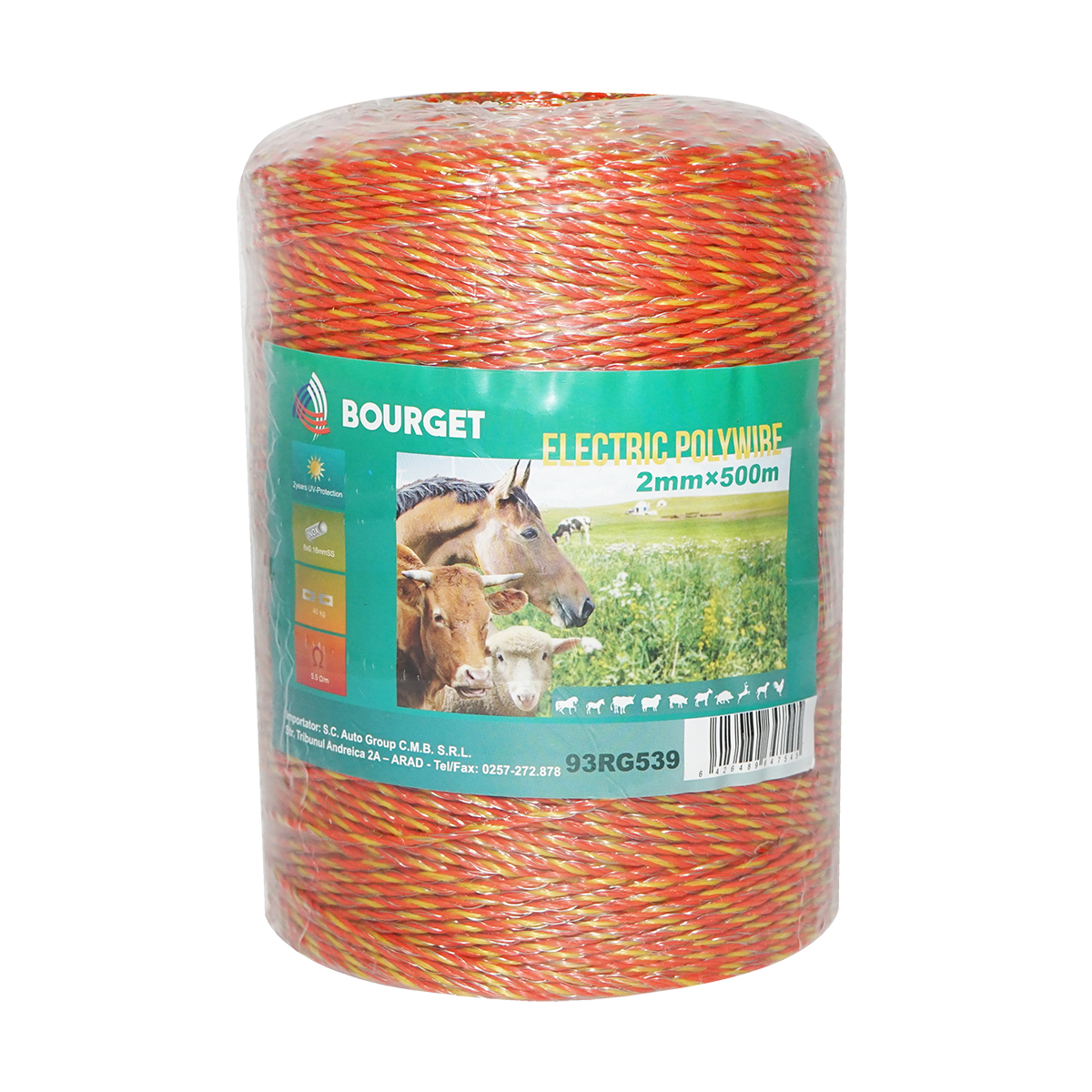 Rola fir galben-rosu fi 2mm 6x0.16mm SS, 500m gard electric, rezistenta 5.5 Ohm Bourget