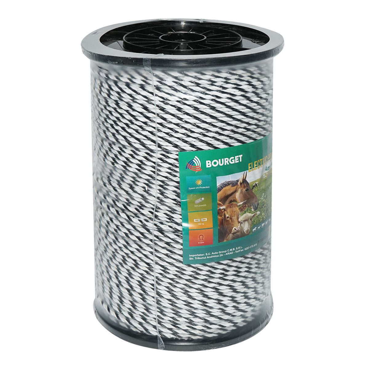 Rola fir alb-negru fi 4mm 3x0.2mm SS, 500m gard electric, rezistenta 9 Ohm Bourget – imagine 2
