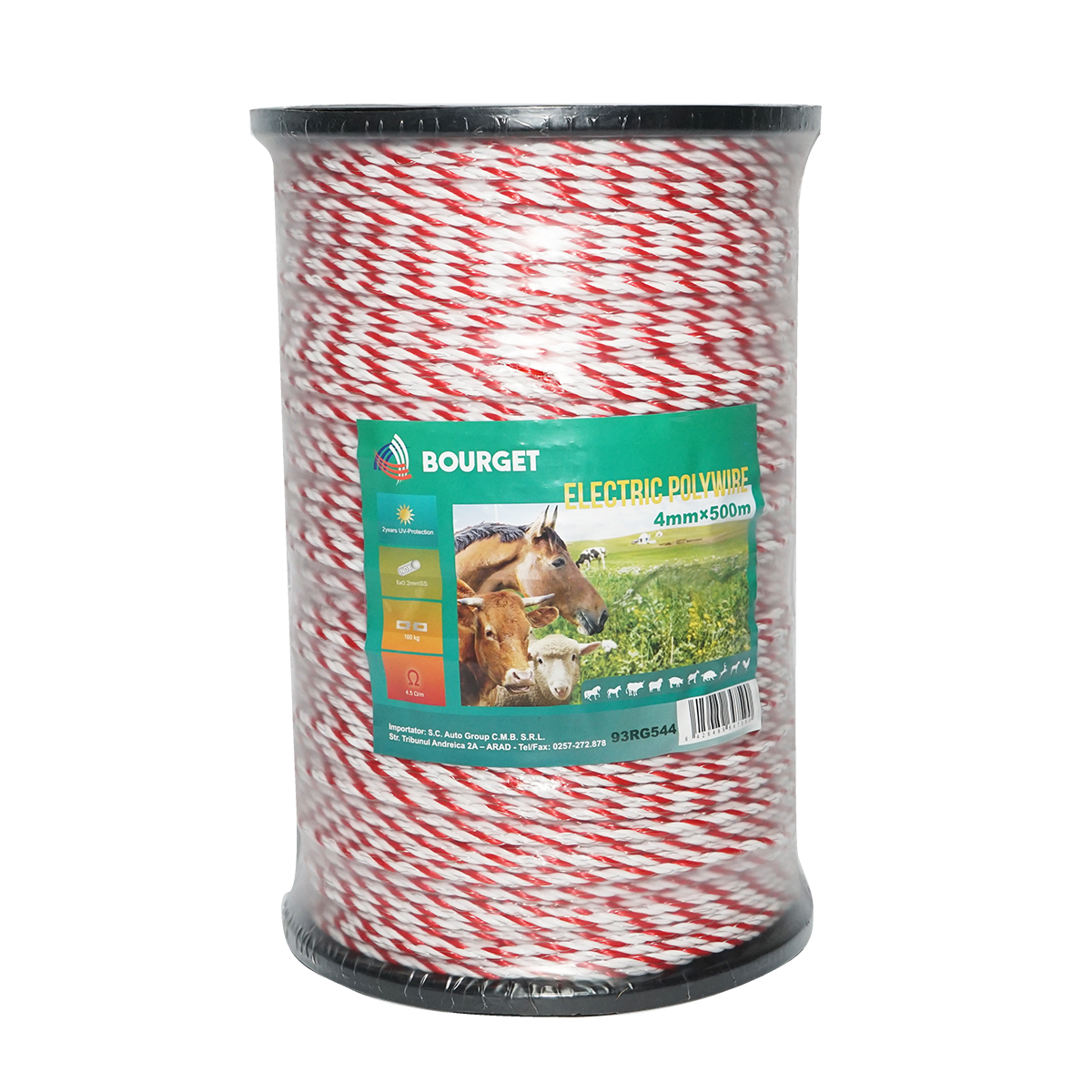 Rola fir alb-rosu fi 4mm 6x0.2mm SS, 500m gard electric, rezistenta 4.5 Ohm Bourget