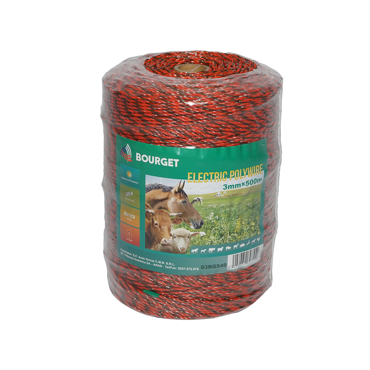 Rola fir portocaliu-negru fi 3mm 5x0.2mm SS, 500m gard electric, rezistenta 4.5 Ohm Bourget
