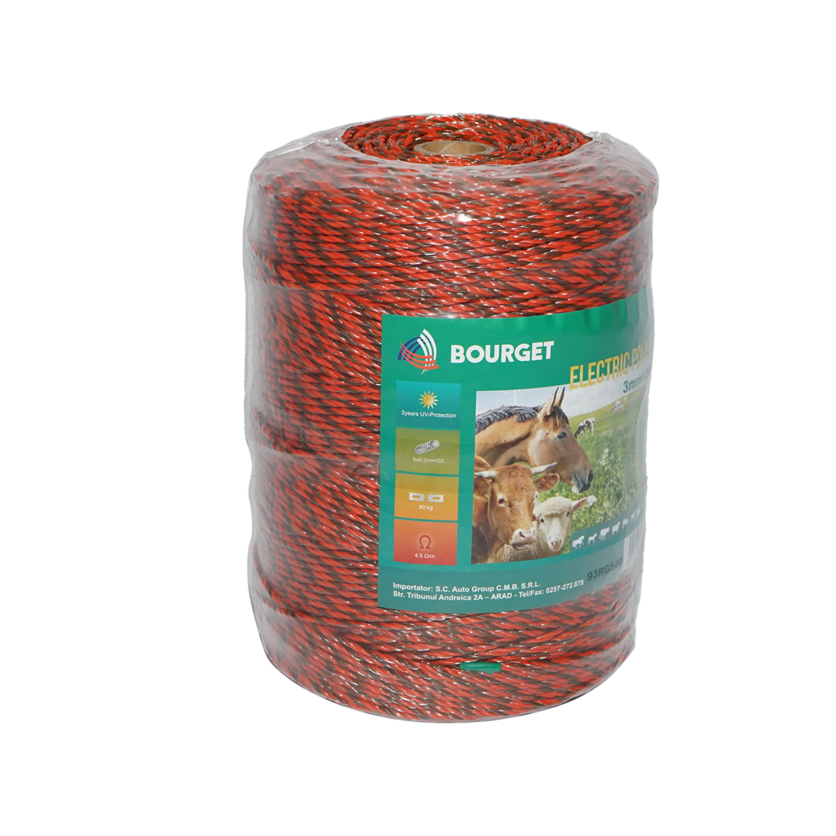 Rola fir portocaliu-negru fi 3mm 5x0.2mm SS, 500m gard electric, rezistenta 4.5 Ohm Bourget – imagine 2