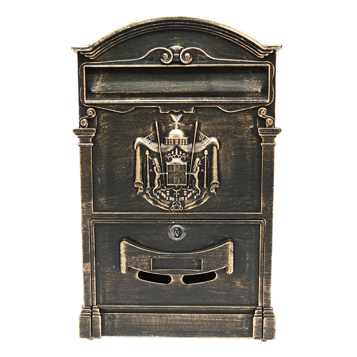 Cutie postala antic auriu 410X260X90mm cu 2 chei si accesorii de prindere