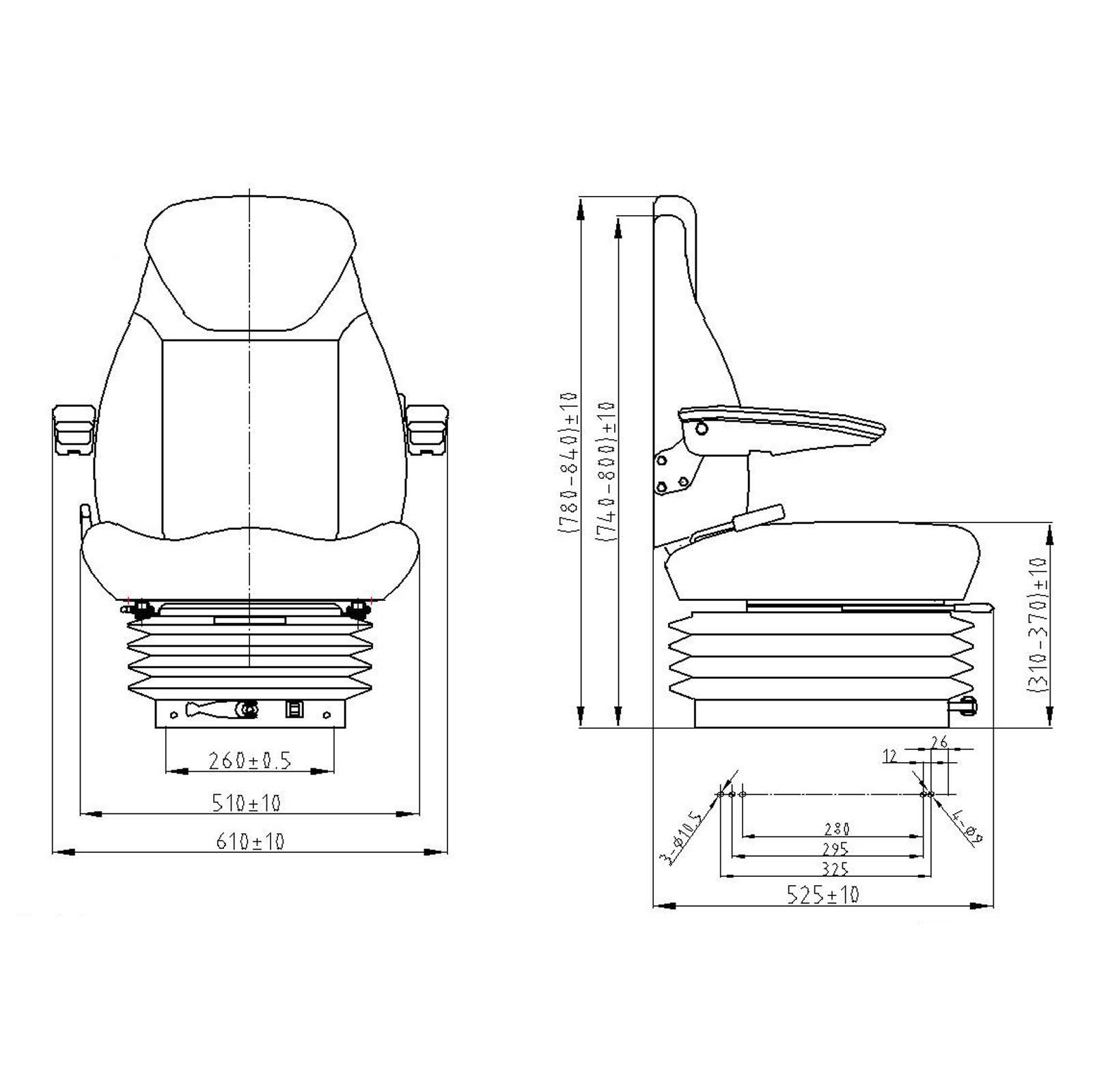 Scaun universal reglabil pentru tractor cu centura de siguranta, cotiere si suspensie mecanica 840x600mm – imagine 8