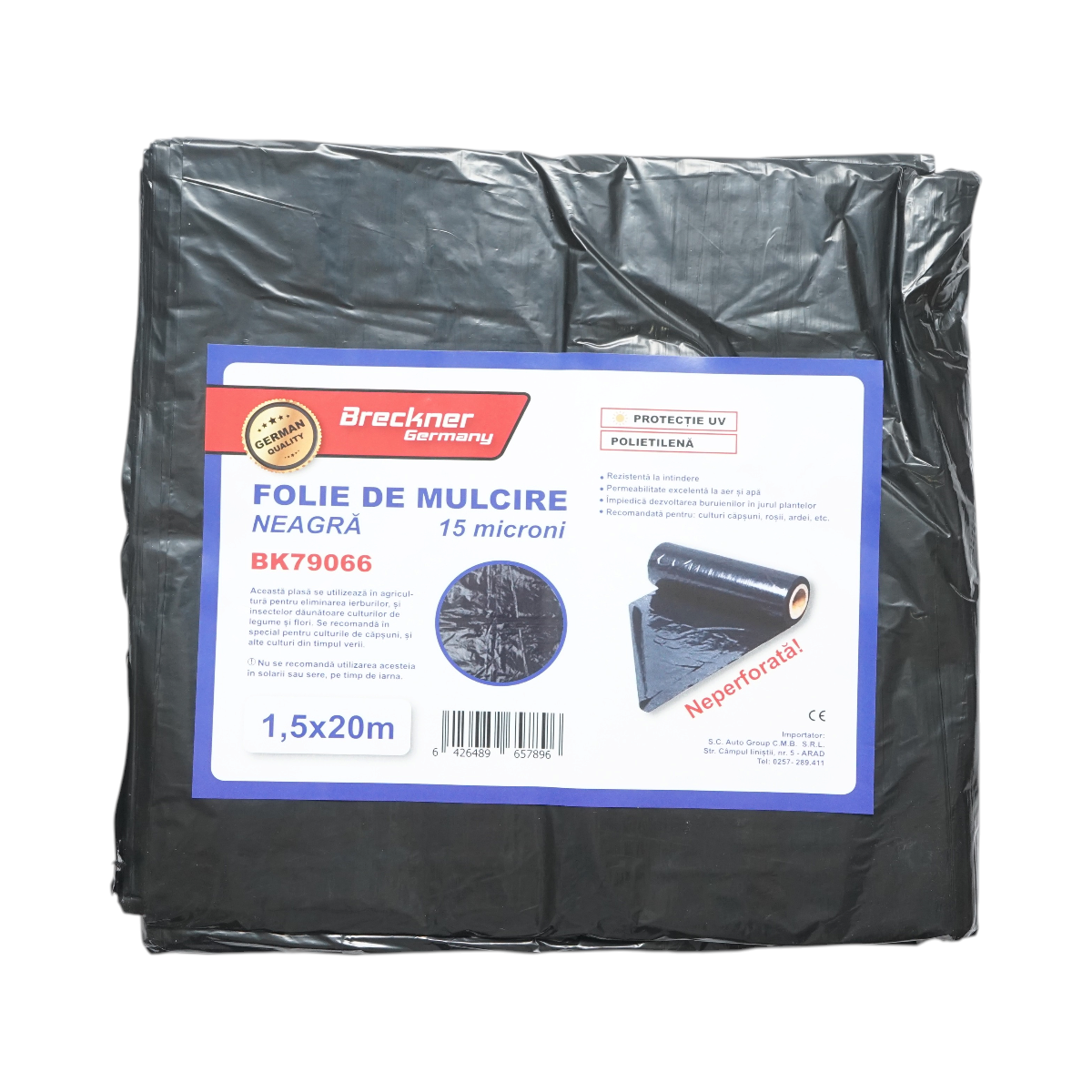 Set 10 folii mulcire anti buruieni 1.5x20m, 15 microni, neagra neperforata, protectie UV Breckner Germany