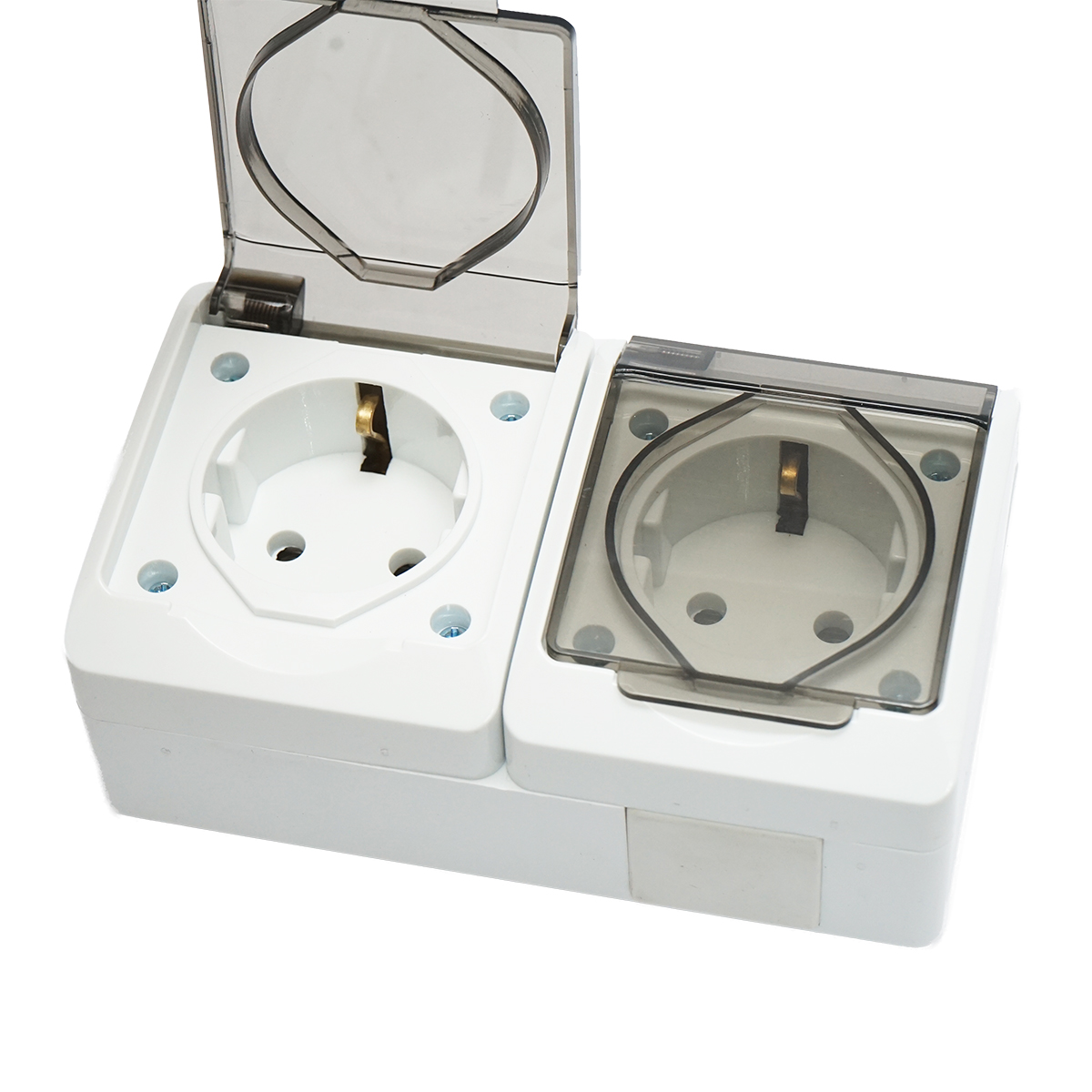 Priza dubla aplicata PT 16A, 250V contact de protectie si capac transparent IP44 Breckner Germany – imagine 3