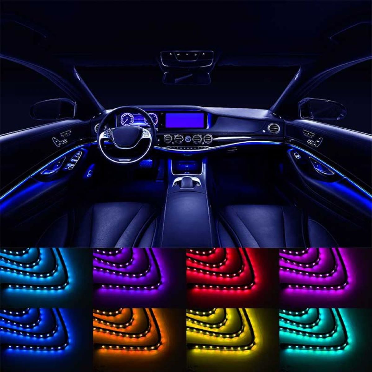 Banda LED lumini ambientale auto 12V, 9W cu telecomanda, control muzical 4x26cm RGB Breckner Germany