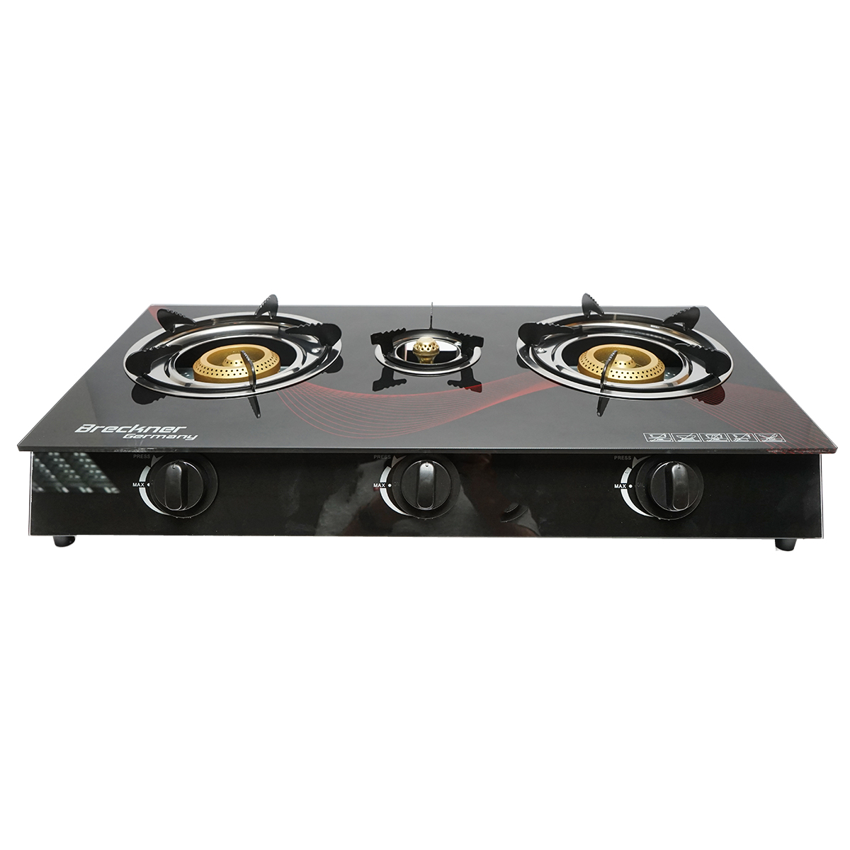 Aragaz, plita cu 3 arzatoare din fonta 2.5KW, sticla securizata 700x380x94mm Breckner Germany	