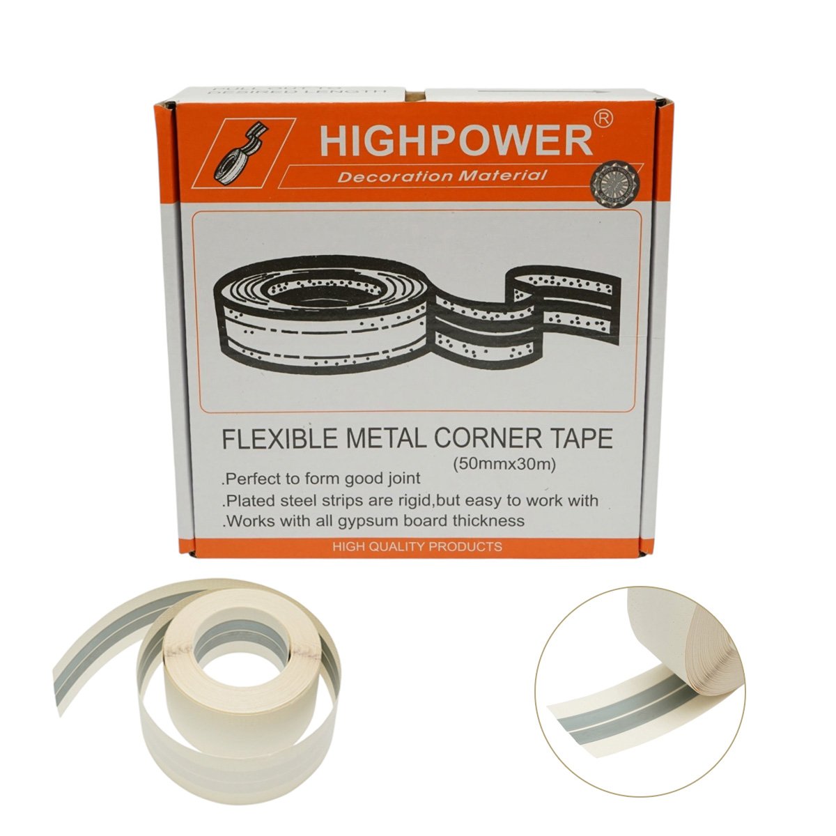 Banda protectie colturi rigips cu insertie metalica 50mm x 30m HighPower