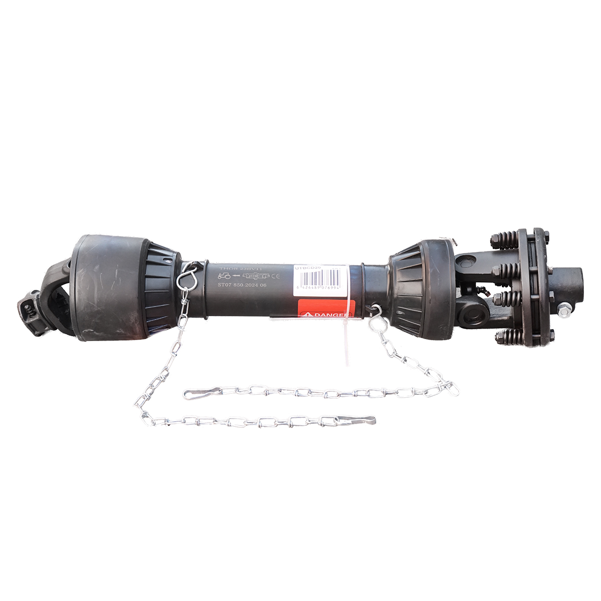 Cardan 850 mm S7 T7 cu ambreiaj compus din 2 discuri cruce 30,2x106,5 (teava stea) 1 3/8 Z=6 freza