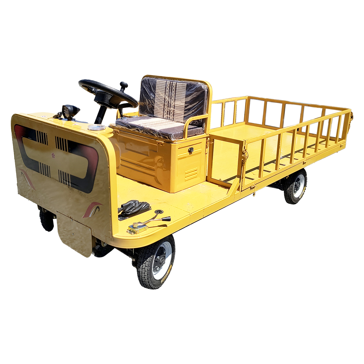 Carucior platforma electrica transport marfa cu bancheta si obloane 1200W, 60V, 2.5x1.25m sarcina maxima 1000Kg THOR
