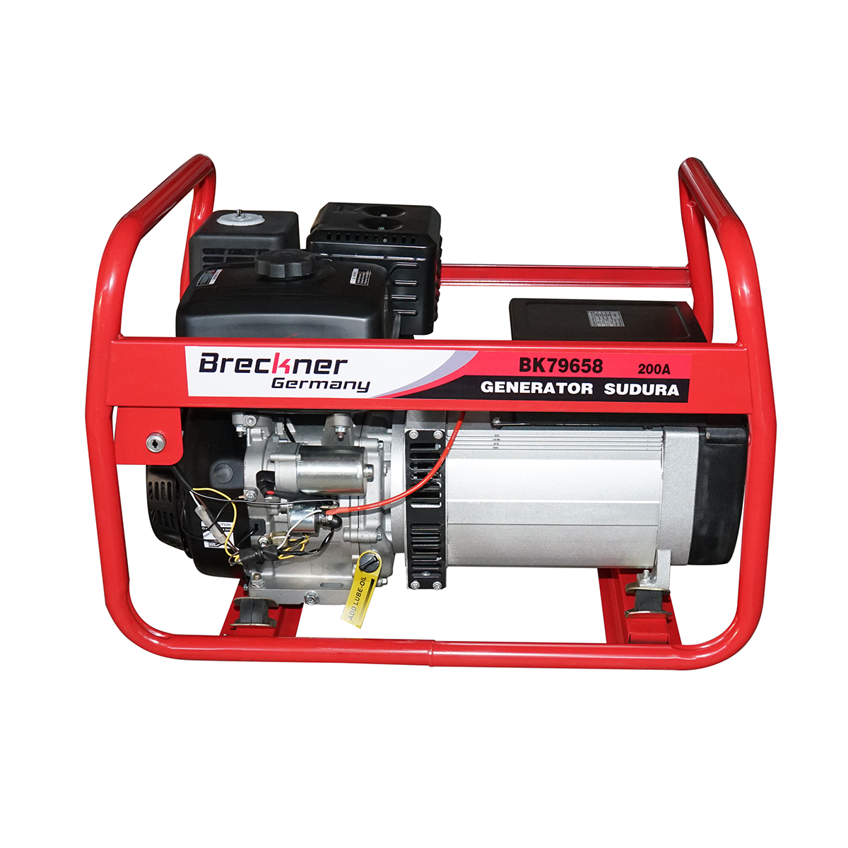 Aparat de sudura 200A cu generator electric 5KW/220V, motor pe benzina 15 CP, pornire cheie Breckner Germany