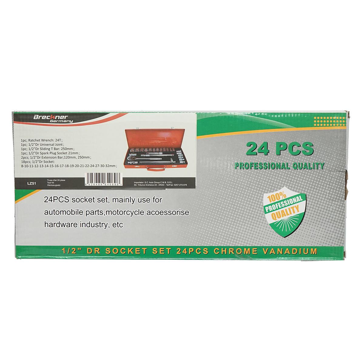Trusa chei tubulare 8-32mm, antrenor cu clichet 1/2 inch 24 piese Breckner Germany – imagine 2