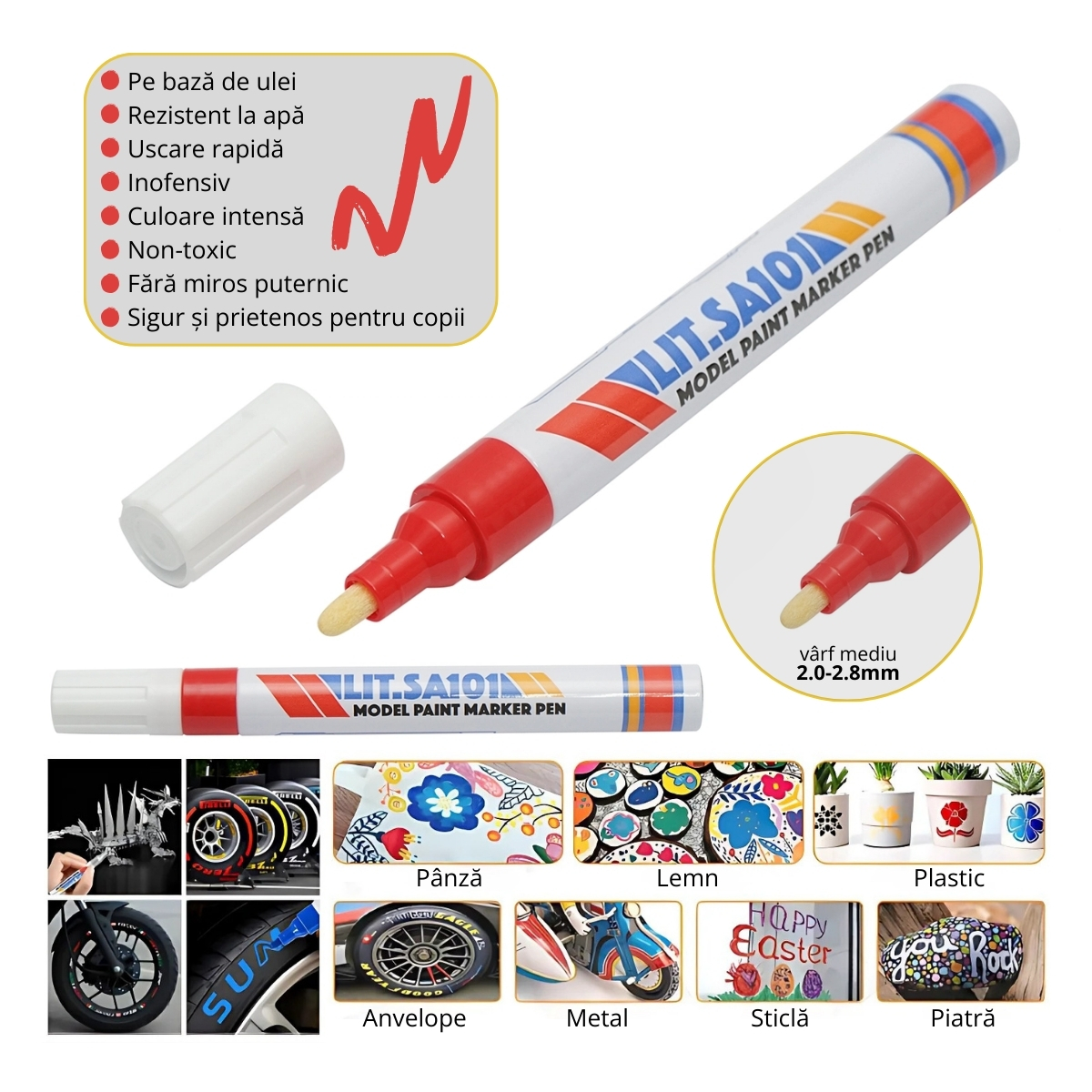SET 12buc. Marker vopsea rosu pe baza de ulei, impermeabil, uscare rapida