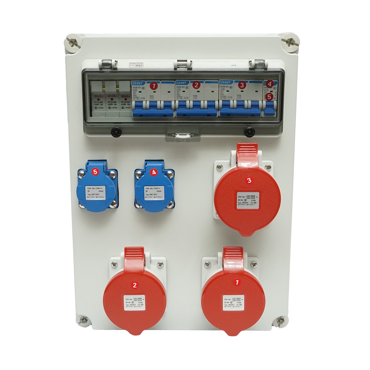 Tablou electric grup prize organizare santier 2x230V/16A, 3x400V/32A, 12 module 460x270x160mm IP44/IP67 SUNTREE