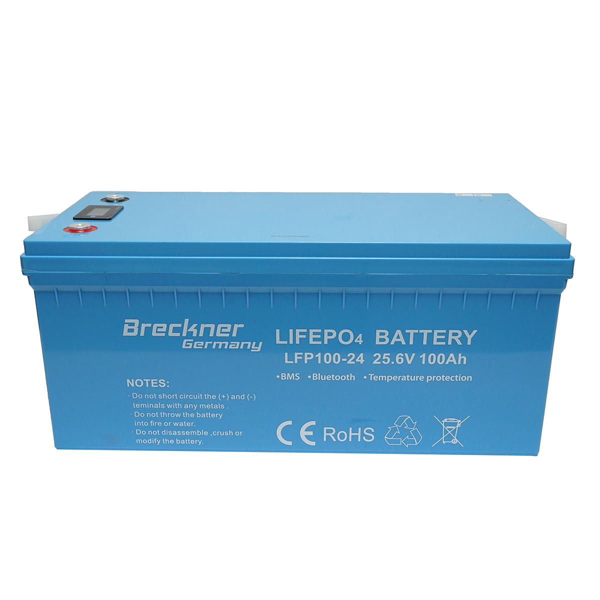 Baterie LiFePO4 2.56kW Li-ion 25.6V, 100Ah cu BMS, Bluetooth, LCD display si protectie temperatura Breckner Germany