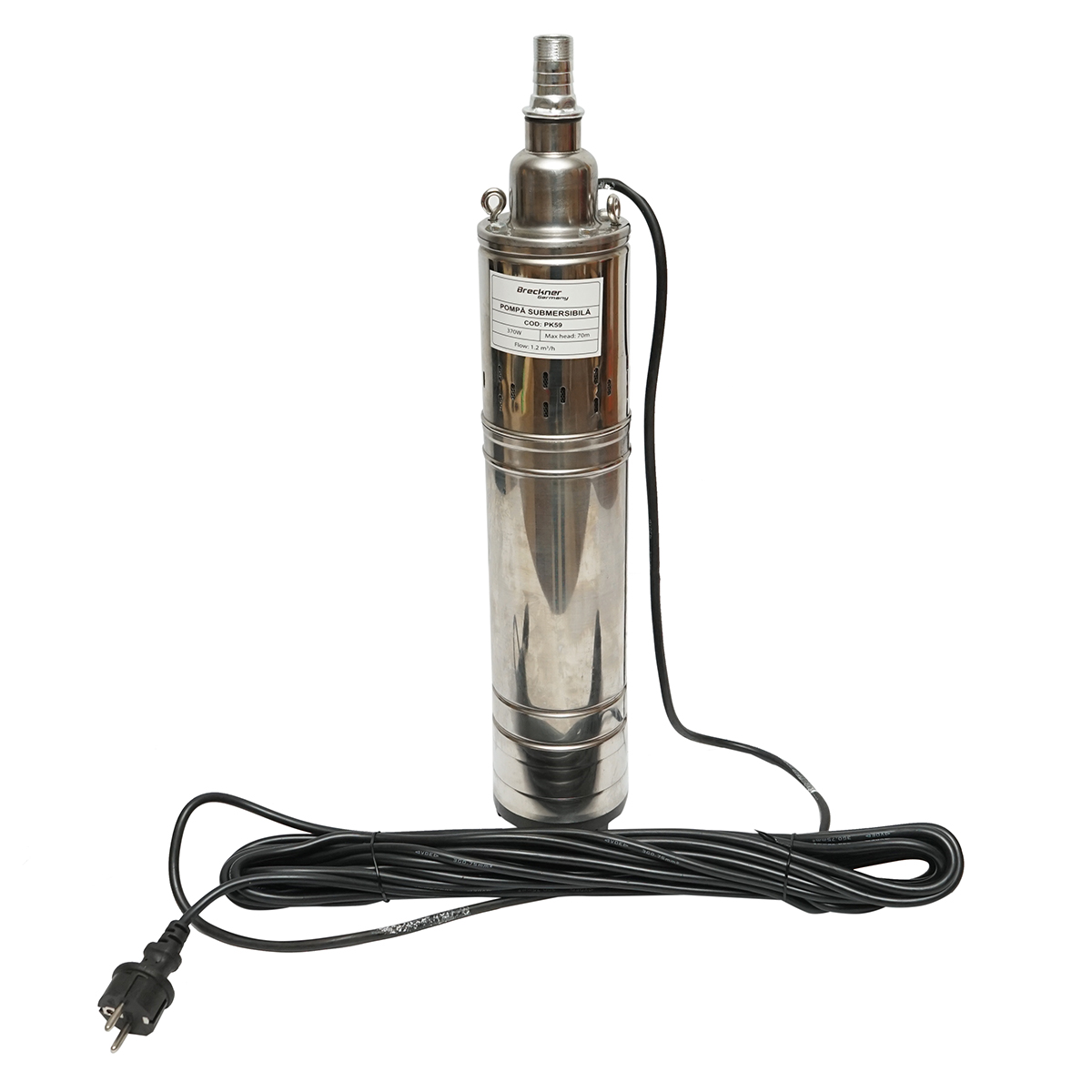 Pompa apa submersibila 370W 220V, D100mm, 20 l/min, 1.2 m3/h, H70m, motor uscat 2860 rpm 4QGD1.2-50-0.37 Breckner Germany