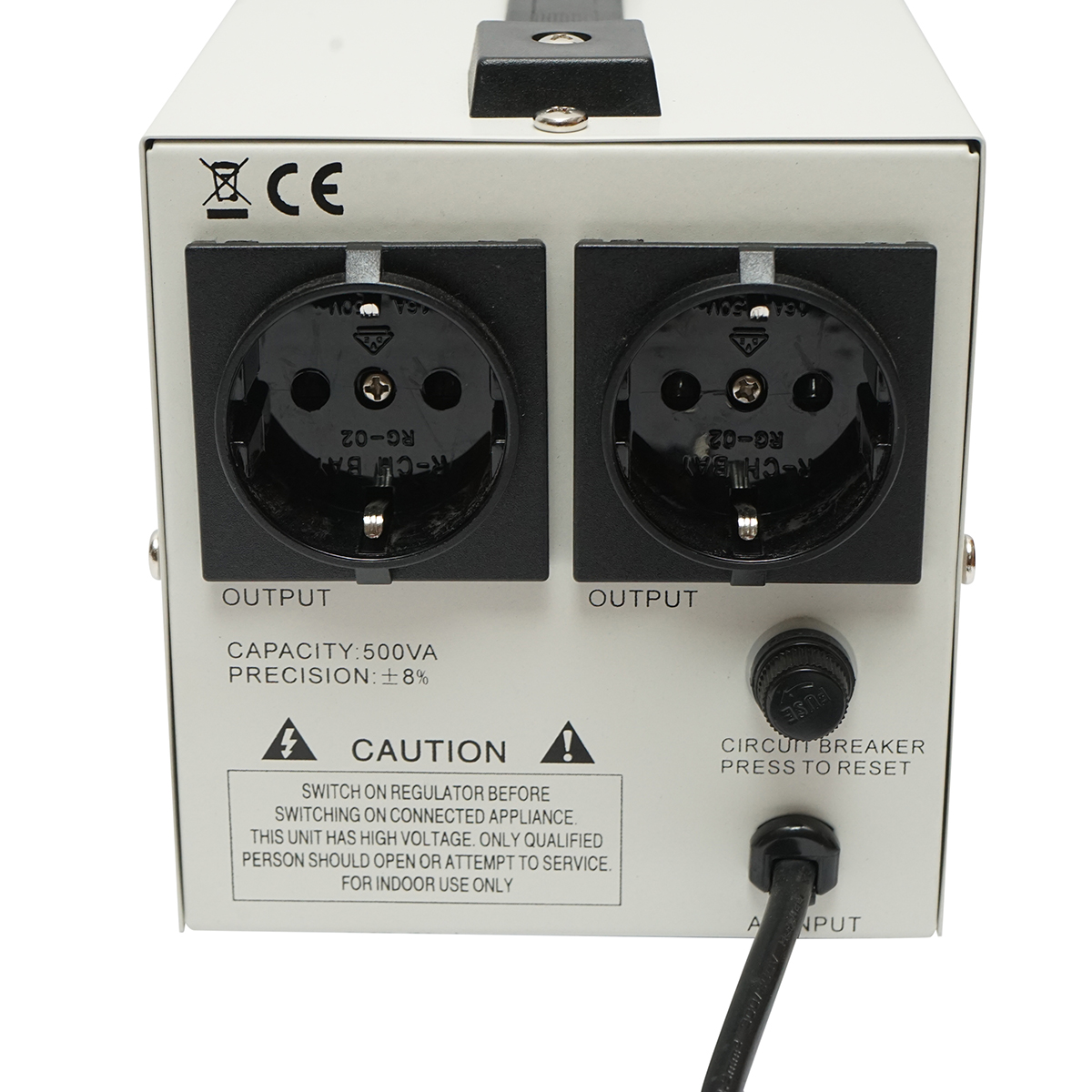 Stabilizator automat de tensiune 500VA, 140-260V cu releu monofazat, 2 prize schuko 230V, afisaj LCD Breckner Germany – imagine 5