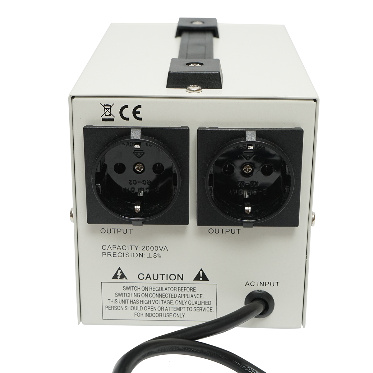 Stabilizator automat de tensiune monofazic cu releu 2000VA, 140-260V, 2 prize schuko 230V, afisaj LCD Breckner Germany – imagine 5