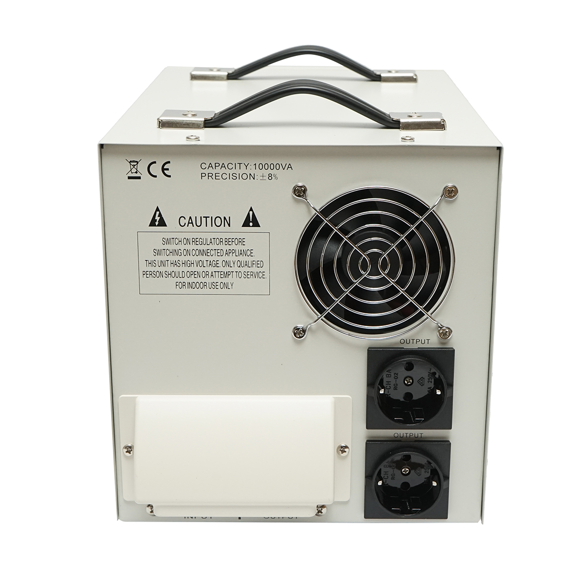 Stabilizator automat de tensiune 10000VA, 140-260V cu releu monofazat, 2 prize schuko 230V, afisaj LCD Breckner Germany – imagine 2