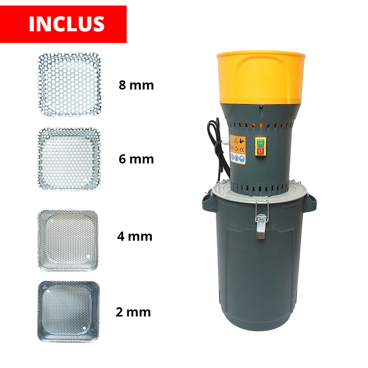 Moara cereale electrica 1 KW, 220V, rezervor 25L, 19000 r/min, capacitate 240 Kg/h, 5 site incluse