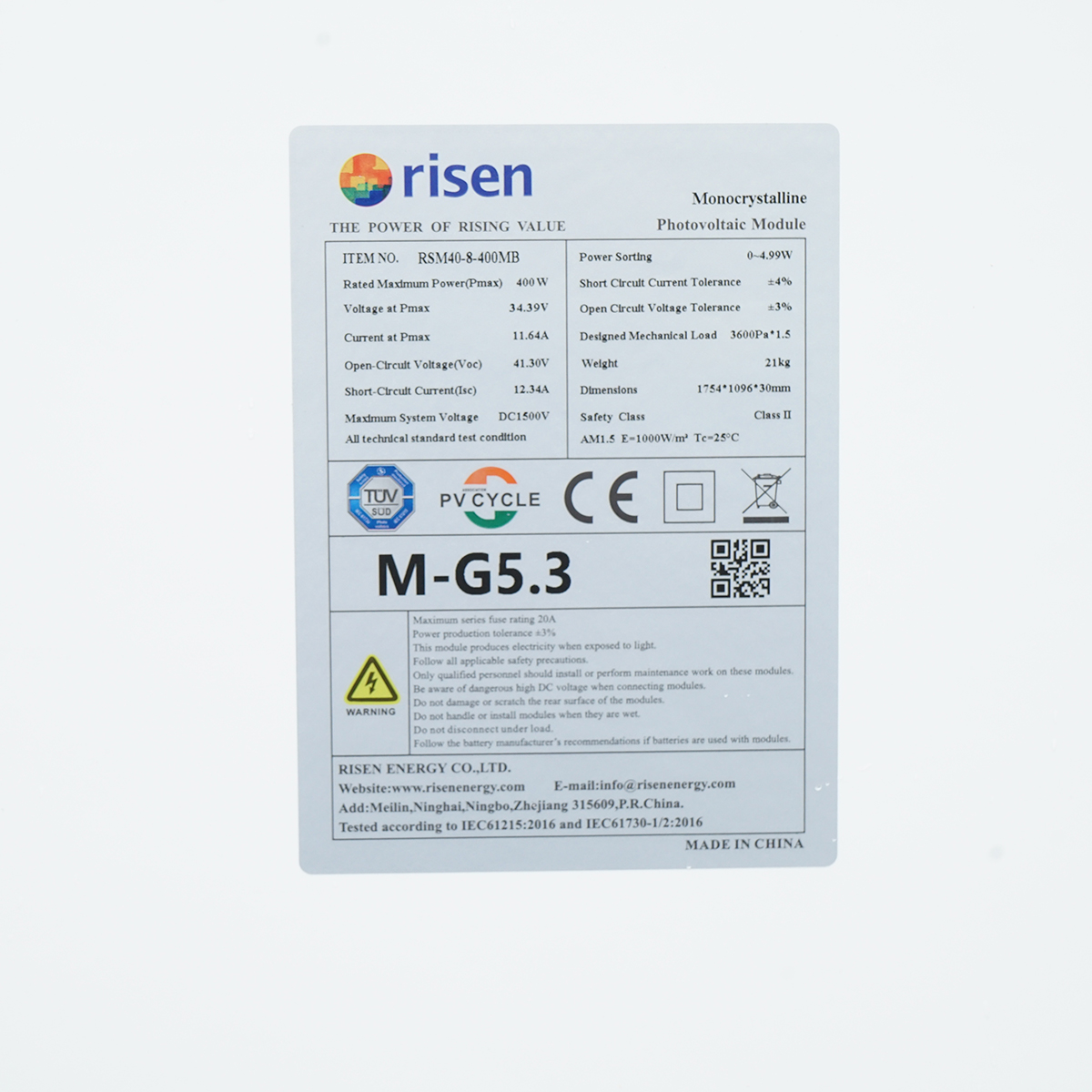 Panou solar fotovoltaic 400W RISEN monocristalin 1754x1096x30mm – imagine 5