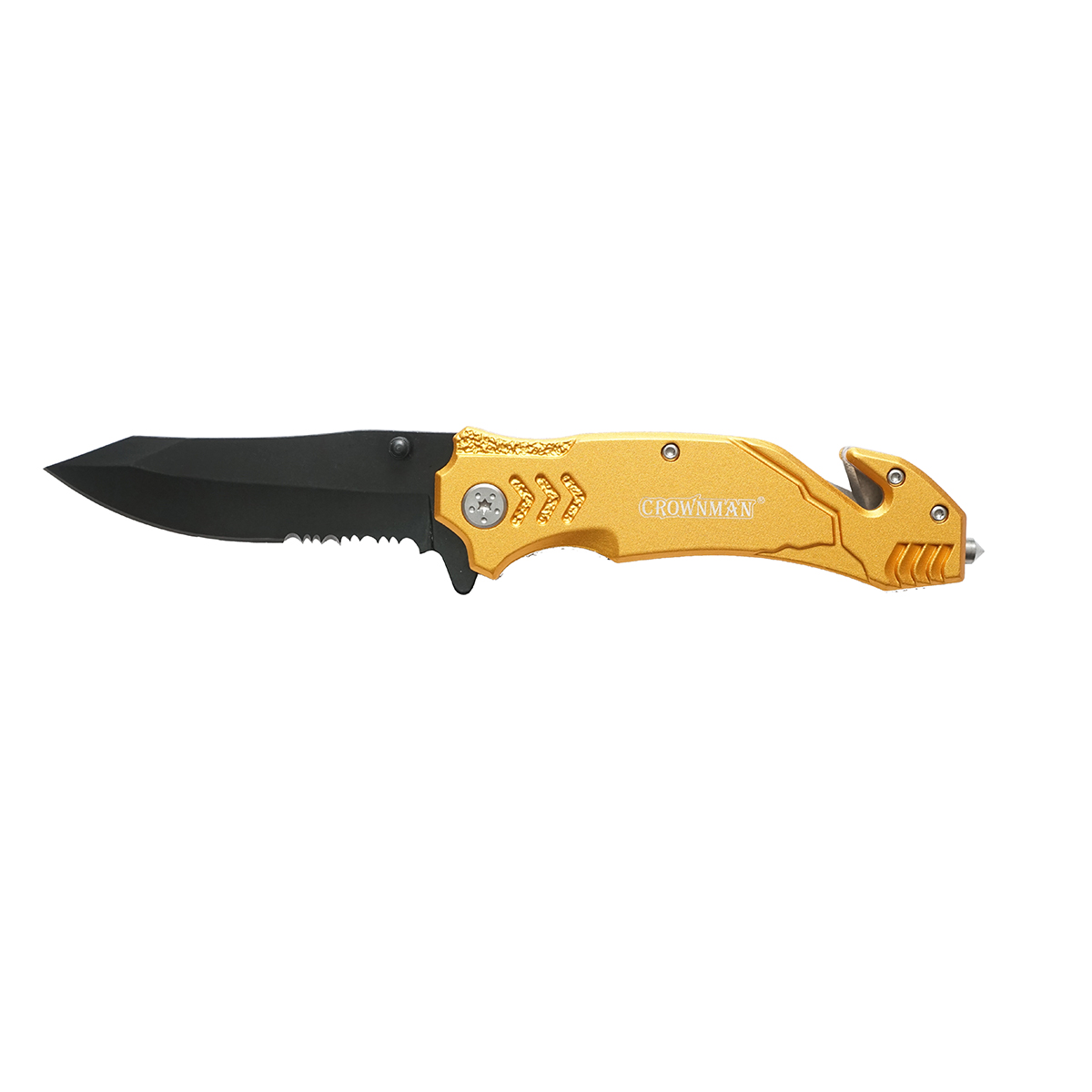 Cutit pliabil multifunctional din otel inoxidabil, maner aluminiu, clema curea 205mm Crownman