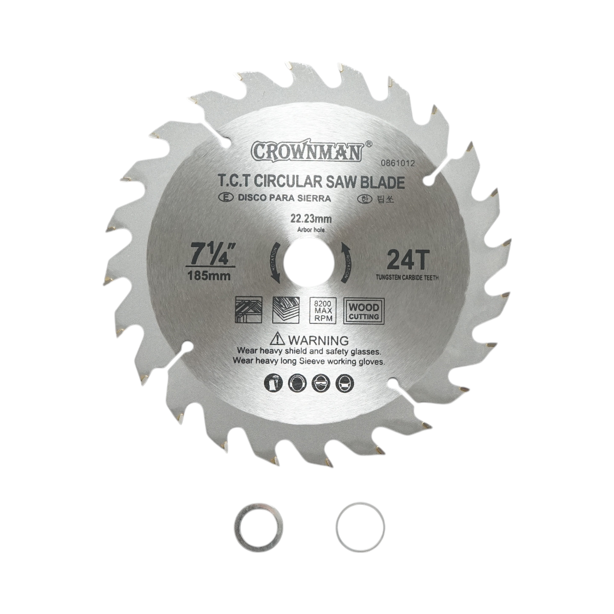 Disc circular vidia pentru lemn 185x22.23mm, 24 dinti, turatie maxima 8200rpm Crownman