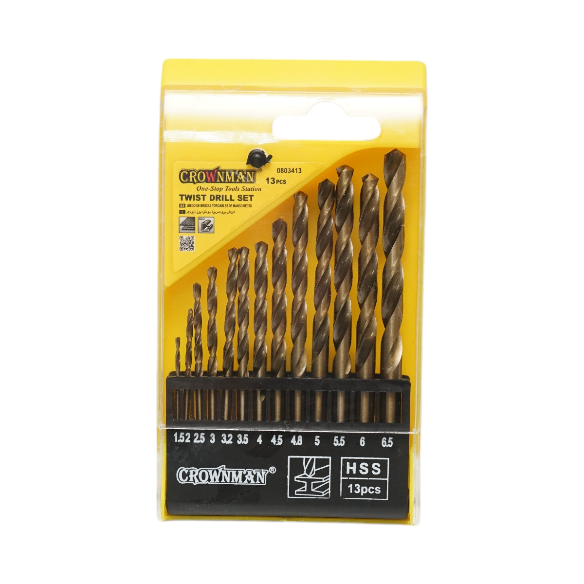 Set 13 burghie metal 1.5-6.5mm elicoidale HSS DIN 338  cu tija cilindrica Crownman